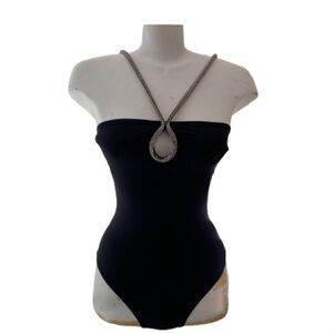 💙 Zara Black Strapless Bodysuit with Silver Detail Size XS